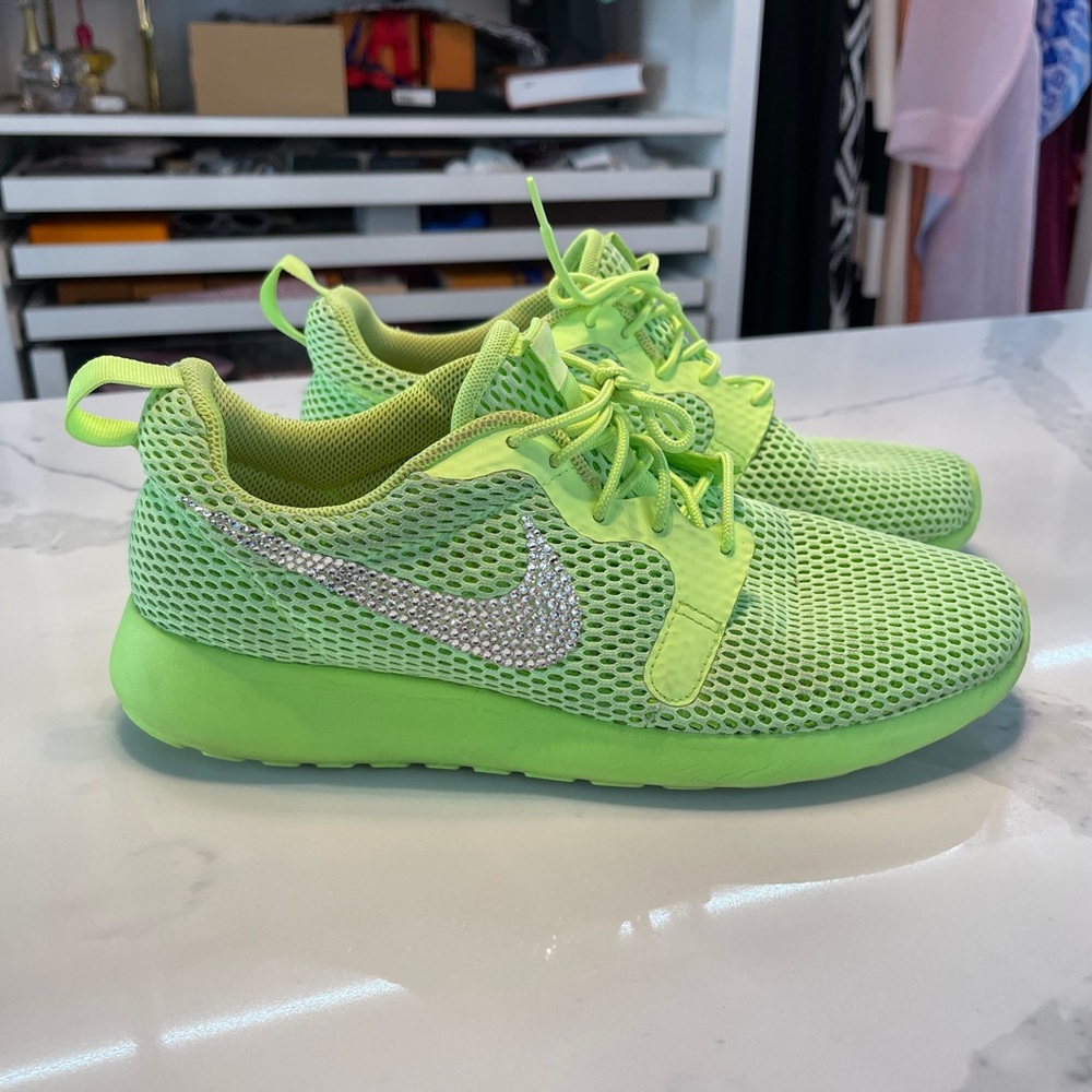 Nike Roshe Run Custom w/ Swarovski Crystal Bright Green Size 10